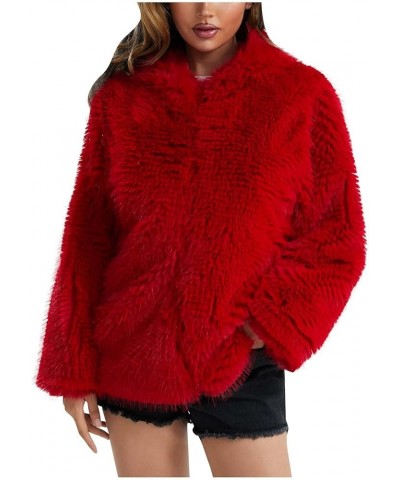 Winter Coats For Women,Long Sleeve Fleece Zip Up Hoodies Jackets Casual Baggy Warm Cozy Plus Size Faux Fur Coats G Red $14.81...