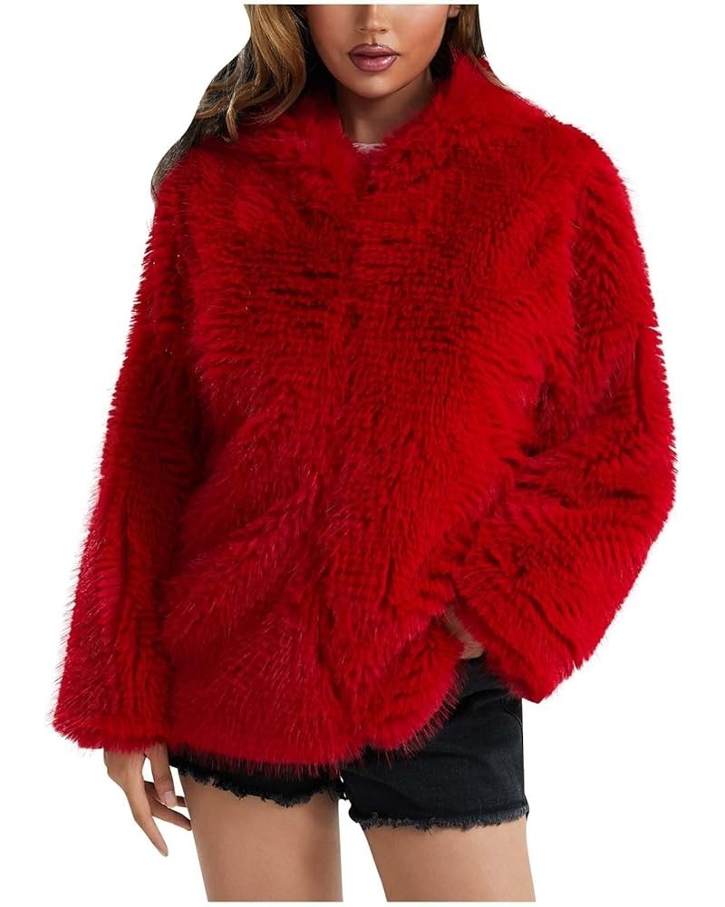 Winter Coats For Women,Long Sleeve Fleece Zip Up Hoodies Jackets Casual Baggy Warm Cozy Plus Size Faux Fur Coats G Red $14.81...