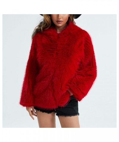 Winter Coats For Women,Long Sleeve Fleece Zip Up Hoodies Jackets Casual Baggy Warm Cozy Plus Size Faux Fur Coats G Red $14.81...