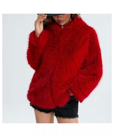 Winter Coats For Women,Long Sleeve Fleece Zip Up Hoodies Jackets Casual Baggy Warm Cozy Plus Size Faux Fur Coats G Red $14.81...