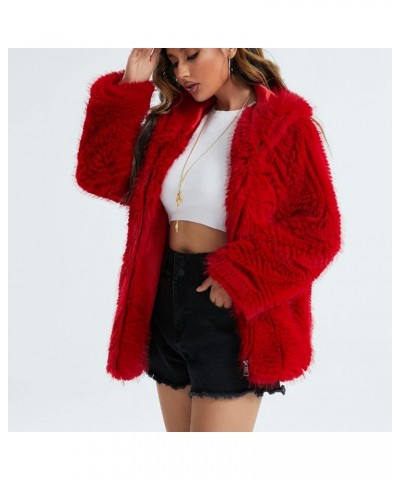 Winter Coats For Women,Long Sleeve Fleece Zip Up Hoodies Jackets Casual Baggy Warm Cozy Plus Size Faux Fur Coats G Red $14.81...