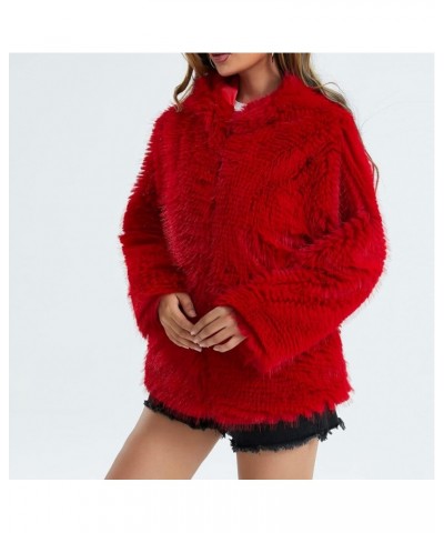 Winter Coats For Women,Long Sleeve Fleece Zip Up Hoodies Jackets Casual Baggy Warm Cozy Plus Size Faux Fur Coats G Red $14.81...