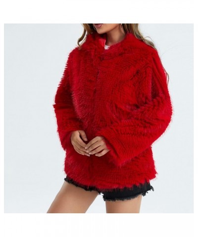 Winter Coats For Women,Long Sleeve Fleece Zip Up Hoodies Jackets Casual Baggy Warm Cozy Plus Size Faux Fur Coats G Red $14.81...