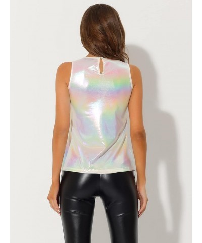 Women's Christmas Party Shiny Sleeveless Camisole Club Shimmer Metallic Tank Top Beige $13.54 Tanks