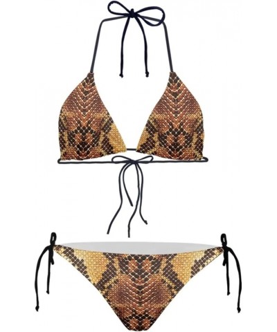 Women's Two Piece Swimsuits Bathing Suits Halter String Bikini Brazilian Bottom Tie Side Bikini Sets Snakeskin $12.38 Swimsuits