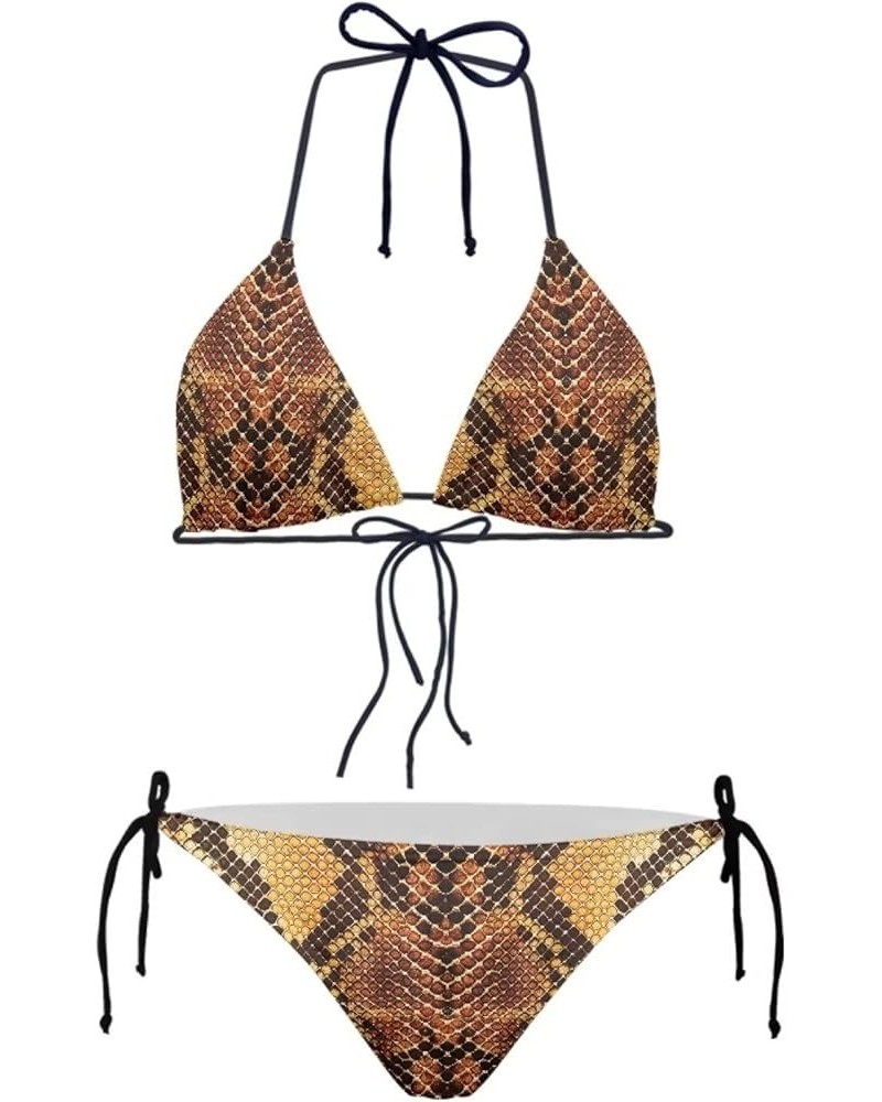 Women's Two Piece Swimsuits Bathing Suits Halter String Bikini Brazilian Bottom Tie Side Bikini Sets Snakeskin $12.38 Swimsuits