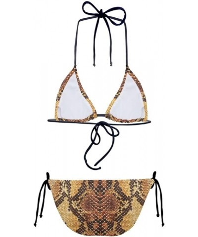 Women's Two Piece Swimsuits Bathing Suits Halter String Bikini Brazilian Bottom Tie Side Bikini Sets Snakeskin $12.38 Swimsuits