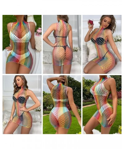 Women Rave Rainbow See Through Mesh Bikini Cover Ups Sexy Hollow Out 2 Piece Crop Top Mini Skirt Festival Outfit Style 8 $13....