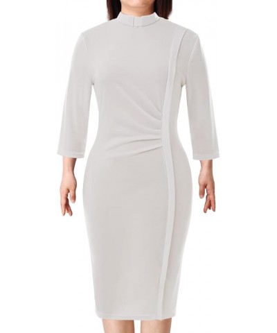 Catholic Church Women Clergy Tab Collar Dress 3/4 Sleeve Ruched Elegant Business Pencil Sheath Dress White $16.11 Dresses