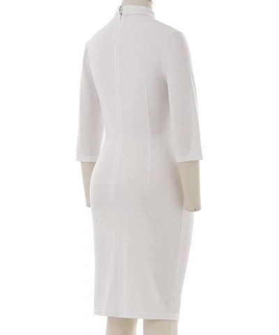 Catholic Church Women Clergy Tab Collar Dress 3/4 Sleeve Ruched Elegant Business Pencil Sheath Dress White $16.11 Dresses