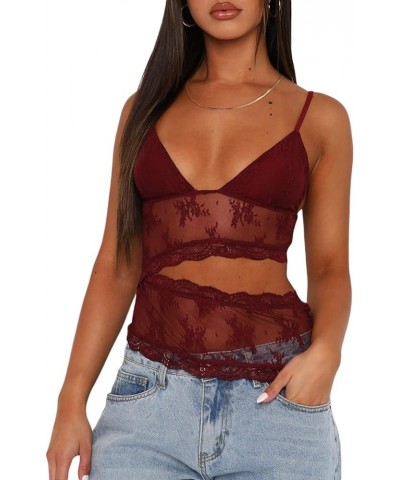 Women Sexy V Neck Cami Top Y2k Sleeveless Spaghetti Strap Lace Crop Camisole Slim Fit Floral Going Out Tank Top 03 floral Red...