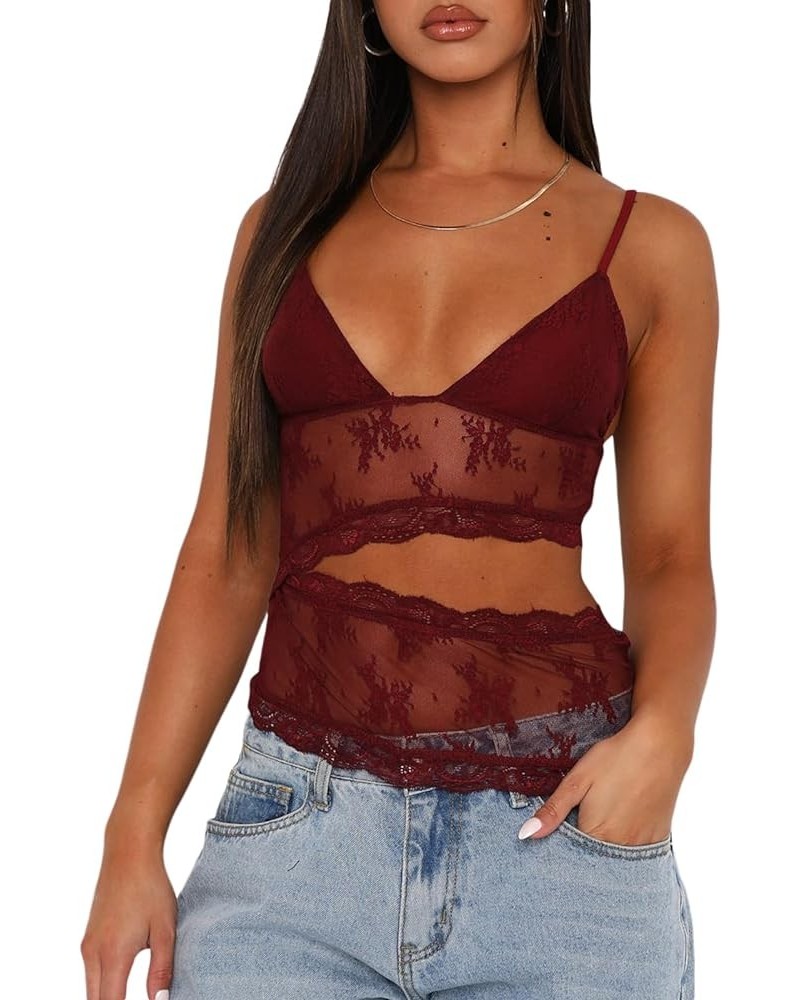 Women Sexy V Neck Cami Top Y2k Sleeveless Spaghetti Strap Lace Crop Camisole Slim Fit Floral Going Out Tank Top 03 floral Red...