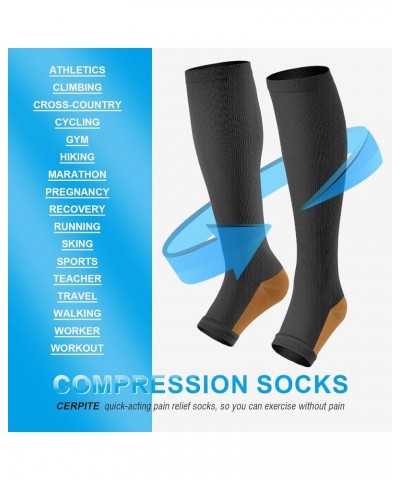 Open Toe Compression Socks Women & Men-2 Pairs 15-20 mmHg Knee High Stockings for Circulation Support F- Black Nude Copper $7...