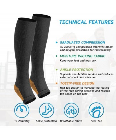 Open Toe Compression Socks Women & Men-2 Pairs 15-20 mmHg Knee High Stockings for Circulation Support F- Black Nude Copper $7...