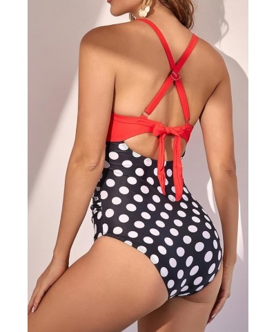 Women's One Piece Swimsuits Tummy Control Cutout High Waisted Bathing Suit Wrap Tie Back 1 Piece Swimsuit Red Black Polka 2 $...