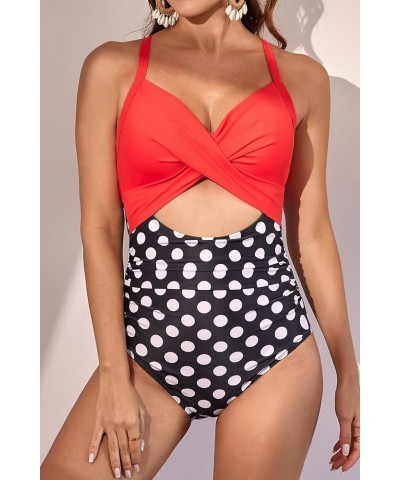 Women's One Piece Swimsuits Tummy Control Cutout High Waisted Bathing Suit Wrap Tie Back 1 Piece Swimsuit Red Black Polka 2 $...