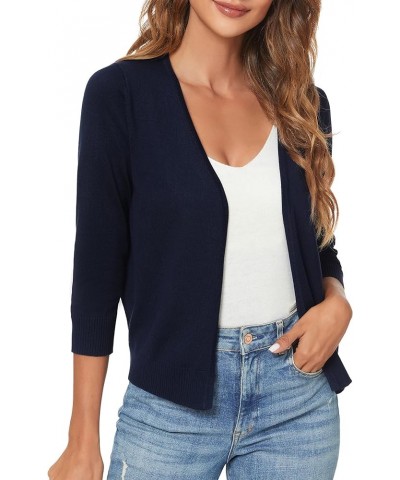 Women's 3/4 Sleeve Shrugs Open Front Cropped Sweater Cardigan Navy Blue $19.72 Sweaters