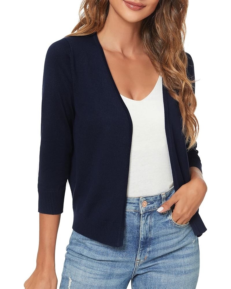 Women's 3/4 Sleeve Shrugs Open Front Cropped Sweater Cardigan Navy Blue $19.72 Sweaters