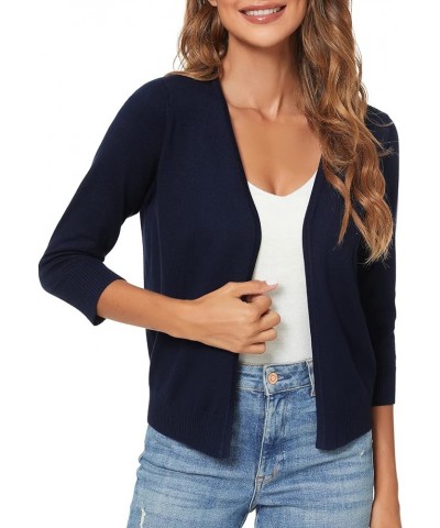 Women's 3/4 Sleeve Shrugs Open Front Cropped Sweater Cardigan Navy Blue $19.72 Sweaters