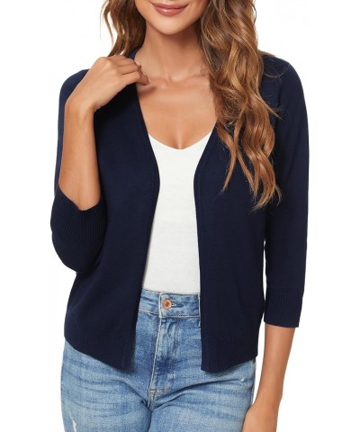 Women's 3/4 Sleeve Shrugs Open Front Cropped Sweater Cardigan Navy Blue $19.72 Sweaters