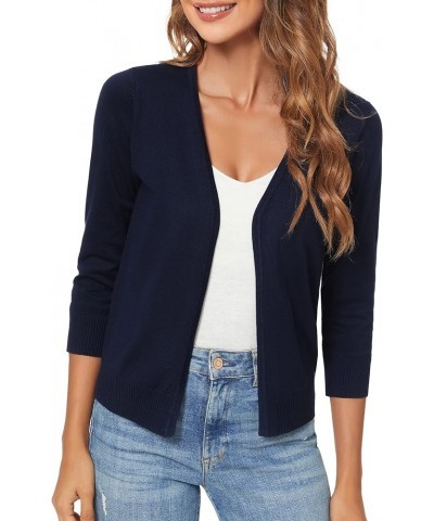 Women's 3/4 Sleeve Shrugs Open Front Cropped Sweater Cardigan Navy Blue $19.72 Sweaters