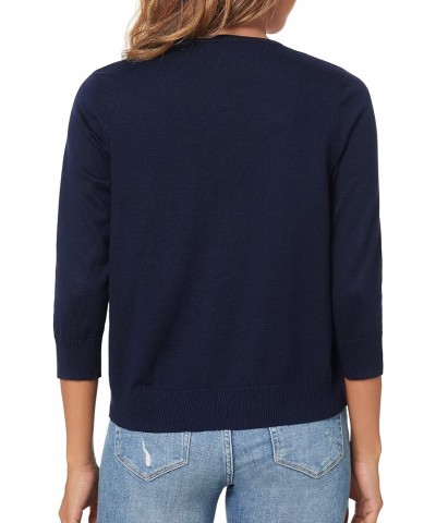 Women's 3/4 Sleeve Shrugs Open Front Cropped Sweater Cardigan Navy Blue $19.72 Sweaters