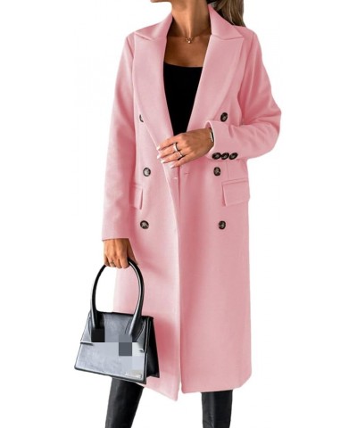 Women's Elegant Long Wool Blend Coats Solid Color Thicken Warm Fleece Coat Button Down Winter Jacket Outwear Pink $14.39 Jackets