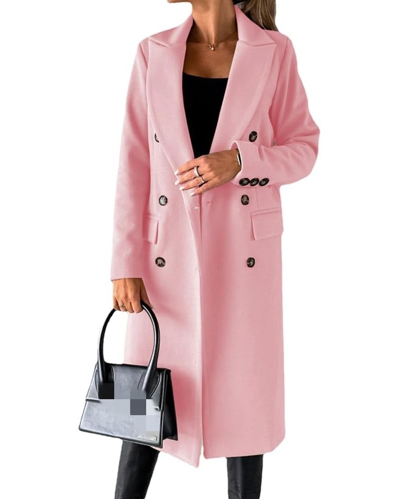 Women's Elegant Long Wool Blend Coats Solid Color Thicken Warm Fleece Coat Button Down Winter Jacket Outwear Pink $14.39 Jackets