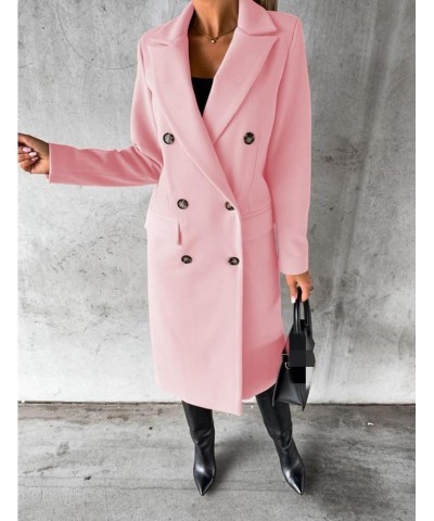 Women's Elegant Long Wool Blend Coats Solid Color Thicken Warm Fleece Coat Button Down Winter Jacket Outwear Pink $14.39 Jackets