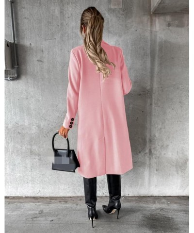 Women's Elegant Long Wool Blend Coats Solid Color Thicken Warm Fleece Coat Button Down Winter Jacket Outwear Pink $14.39 Jackets