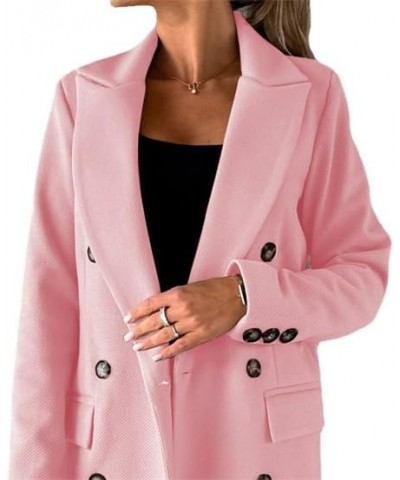 Women's Elegant Long Wool Blend Coats Solid Color Thicken Warm Fleece Coat Button Down Winter Jacket Outwear Pink $14.39 Jackets