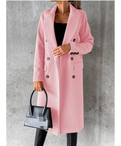 Women's Elegant Long Wool Blend Coats Solid Color Thicken Warm Fleece Coat Button Down Winter Jacket Outwear Pink $14.39 Jackets