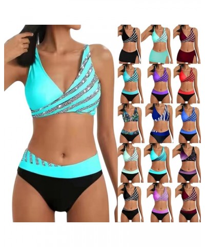 Women High Waisted Bikini Set Two Piece Swimsuits Push Up Wrap Padded Swim Top Tummy Control Bathing Suit Bottom Swimwear Yy0...