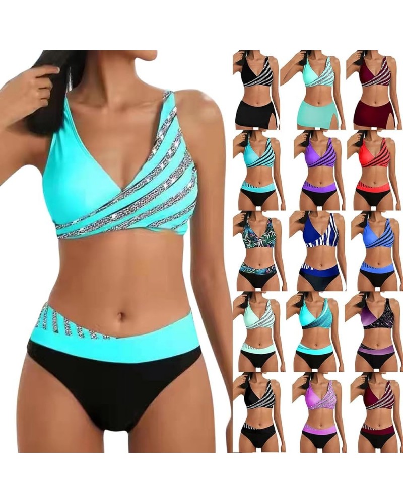 Women High Waisted Bikini Set Two Piece Swimsuits Push Up Wrap Padded Swim Top Tummy Control Bathing Suit Bottom Swimwear Yy0...