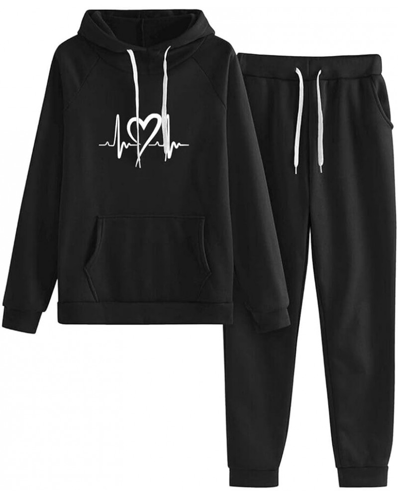 Women's 2 Piece Casual Sweatsuit Set in Fleece Hooded Sweatshirt & High Waisted Drawstring Sweatpants Tracksuit Black_03 $8.6...