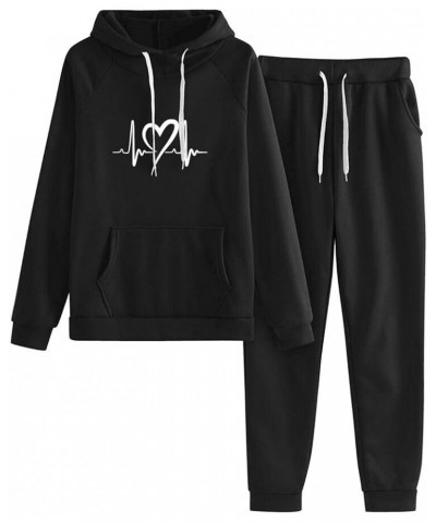 Women's 2 Piece Casual Sweatsuit Set in Fleece Hooded Sweatshirt & High Waisted Drawstring Sweatpants Tracksuit Black_03 $8.6...