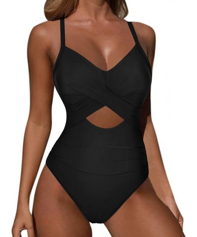 Underwire One Piece Swimsuits for Women Ruched Tummy Control Bathing Suits Criss Cross Sexy Cutout Monokini Swimwear Black $2...