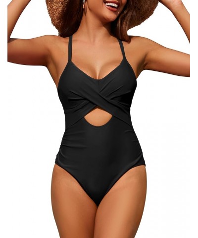 Underwire One Piece Swimsuits for Women Ruched Tummy Control Bathing Suits Criss Cross Sexy Cutout Monokini Swimwear Black $2...