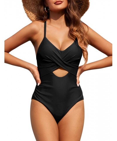 Underwire One Piece Swimsuits for Women Ruched Tummy Control Bathing Suits Criss Cross Sexy Cutout Monokini Swimwear Black $2...