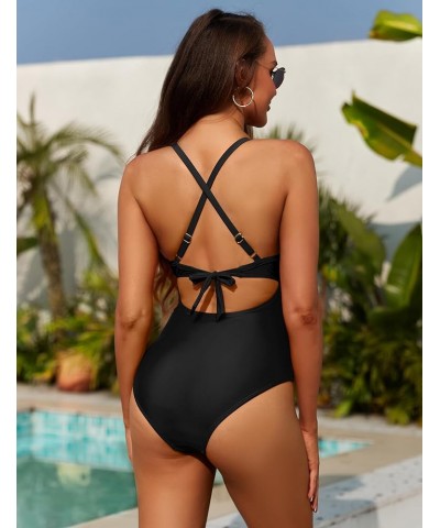 Underwire One Piece Swimsuits for Women Ruched Tummy Control Bathing Suits Criss Cross Sexy Cutout Monokini Swimwear Black $2...