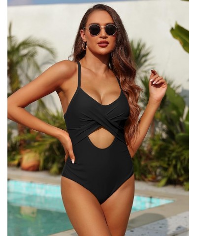 Underwire One Piece Swimsuits for Women Ruched Tummy Control Bathing Suits Criss Cross Sexy Cutout Monokini Swimwear Black $2...