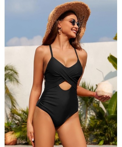 Underwire One Piece Swimsuits for Women Ruched Tummy Control Bathing Suits Criss Cross Sexy Cutout Monokini Swimwear Black $2...