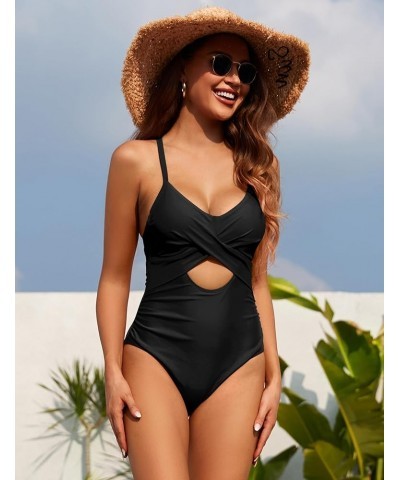 Underwire One Piece Swimsuits for Women Ruched Tummy Control Bathing Suits Criss Cross Sexy Cutout Monokini Swimwear Black $2...