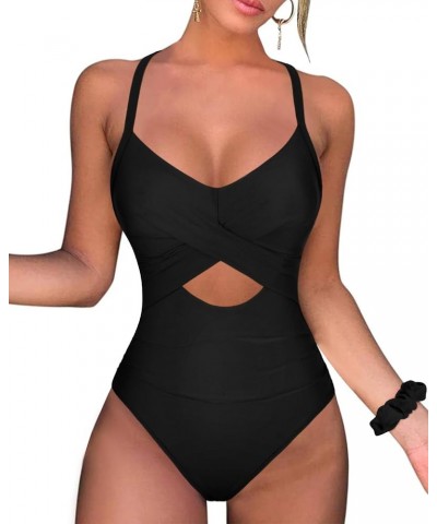 Underwire One Piece Swimsuits for Women Ruched Tummy Control Bathing Suits Criss Cross Sexy Cutout Monokini Swimwear Black $2...