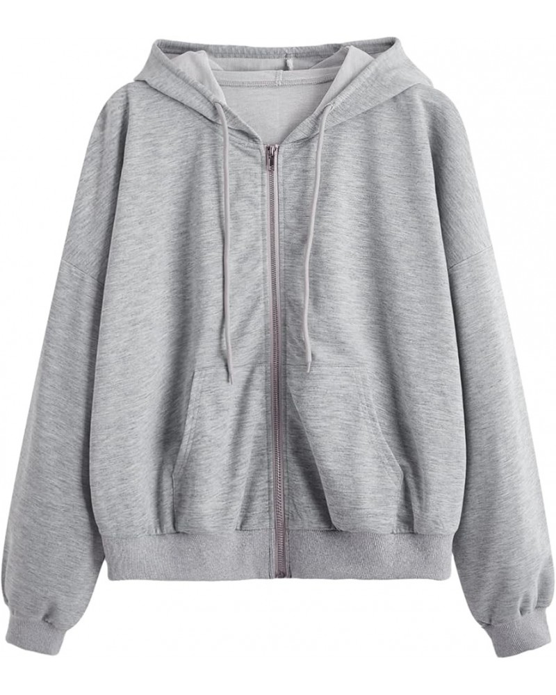 Women's Casual Full Zip Crop Top Hoodie Sweatshirt Jacket Gray $9.53 Hoodies & Sweatshirts