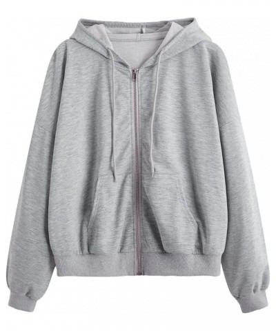 Women's Casual Full Zip Crop Top Hoodie Sweatshirt Jacket Gray $9.53 Hoodies & Sweatshirts