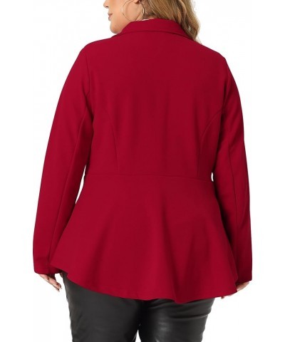 Women's Plus Size Blazer Ruffle V Neck Button Notch Panel 2024 Peplum Blazers Red $23.99 Blazers