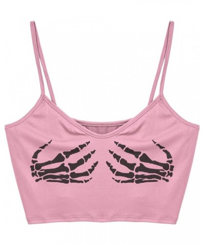 Women's Sleeveless Skull Hand Vest Top E-Girls Y2K Camisole Crop Shirt Summer Blouse Pink $5.79 Tanks