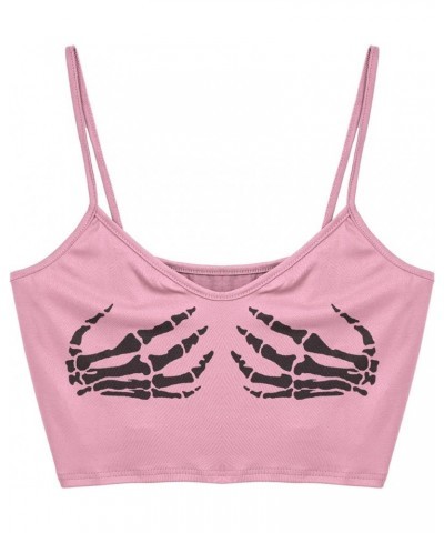 Women's Sleeveless Skull Hand Vest Top E-Girls Y2K Camisole Crop Shirt Summer Blouse Pink $5.79 Tanks