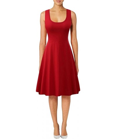 Women's Summer Round Neck Solid Color Knee-Length Dress Loose A-line Sun Dress Flowy Sweet Tank Dress Red $12.74 Dresses